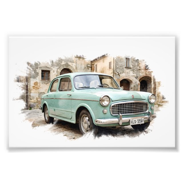Impression Photo Voiture Ancienne dans un Cadre Rustique (Devant)