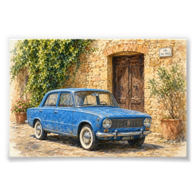 Impression Photo Voiture Ancienne sur Rue Rustique (Devant)