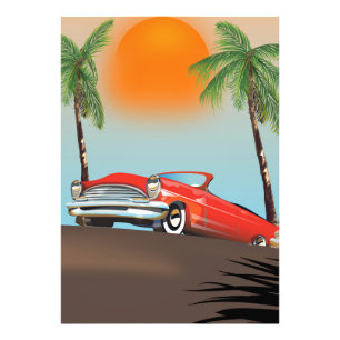 Impression Photo Voiture Rouge Classique vintage Au Paradis