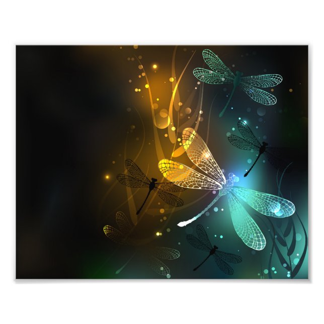 Impression Photo Vol de libellule verte lumineuse (Devant)