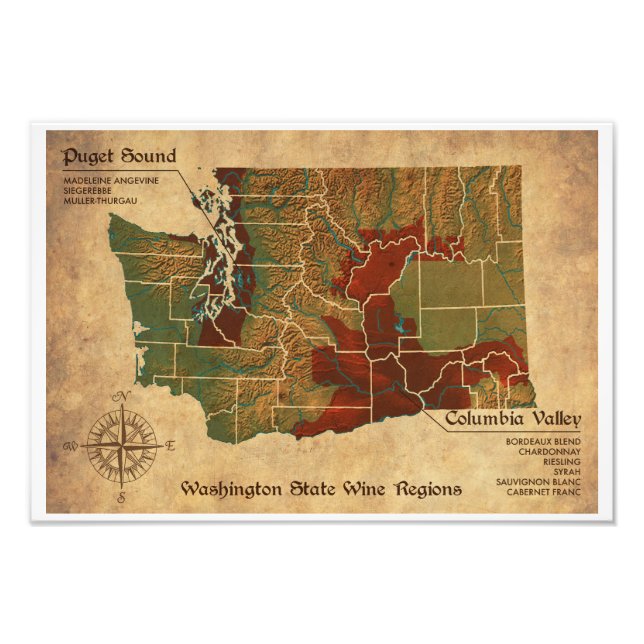 Impression Photo Vue vintage Washington State Wine Region Carte (Devant)