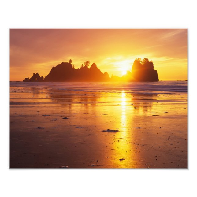 Impression Photo WA, Olympic NP, plage de Shi Shi au coucher du sol (Devant)