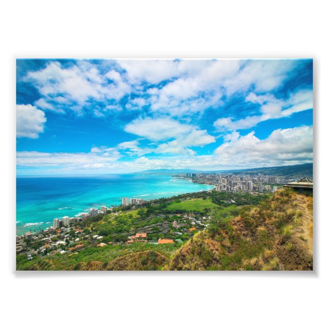 Impression Photo Waikiki, Hawaii du sommet du cratère Diamond Head (Devant)