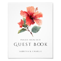 Watercolor Hibiscus Flower Wedding Guest Book Sign