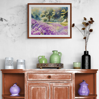 Impression Photo Watercolor Lavender Field Painting