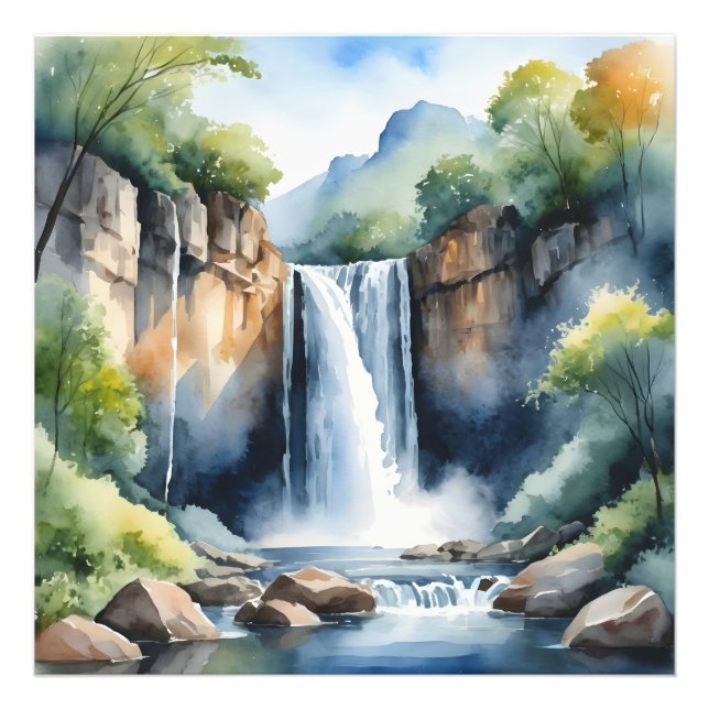Impression Photo Watercolor painted waterfall (Devant)