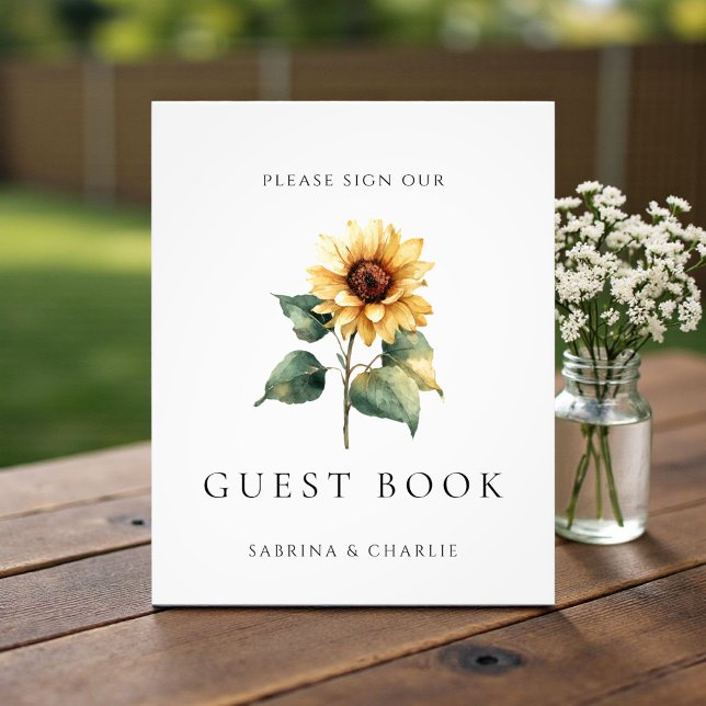 Impression Photo Watercolor Sunflower Wedding Guest Book Sign (Créateur téléchargé)