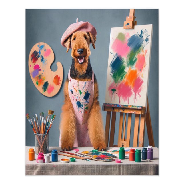 Impression Photo Whimsical Airedale Terrier Travailler comme artist (Devant)