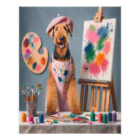 Whimsical Airedale Terrier Travailler comme artist