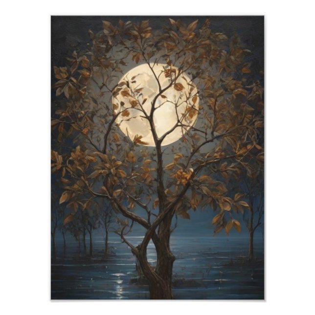 Impression Photo Whispering Feuilles Under Midnight Moon (Devant)