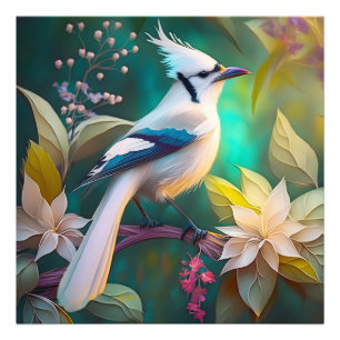 Impression Photo White Tufé Turquoise Wing Jay Imaginaire Bird