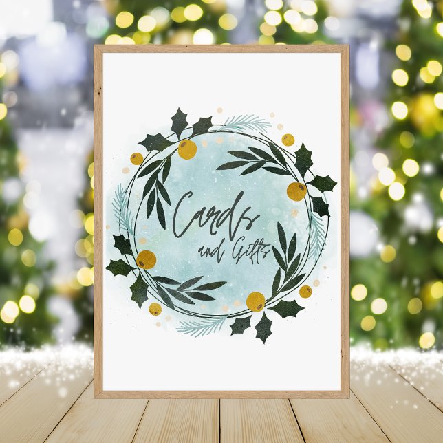 Impression Photo  Winter Blue Gold Baby Shower Cards And Gifts Sign (Créateur téléchargé)