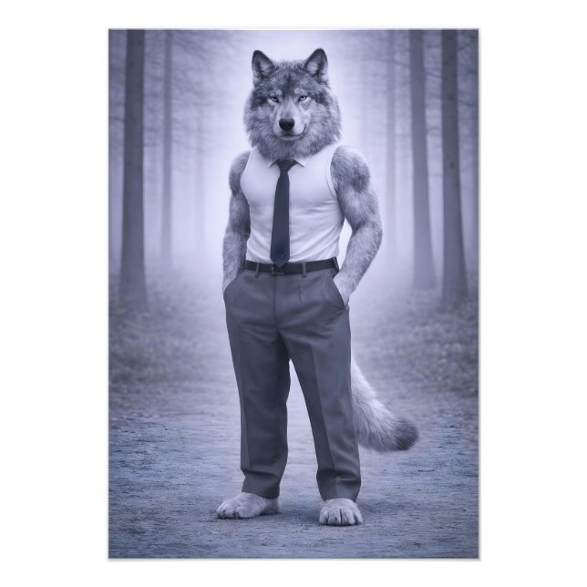 Impression Photo Wolf in Minimal Formal Attire – Silent Forest Port (Devant)