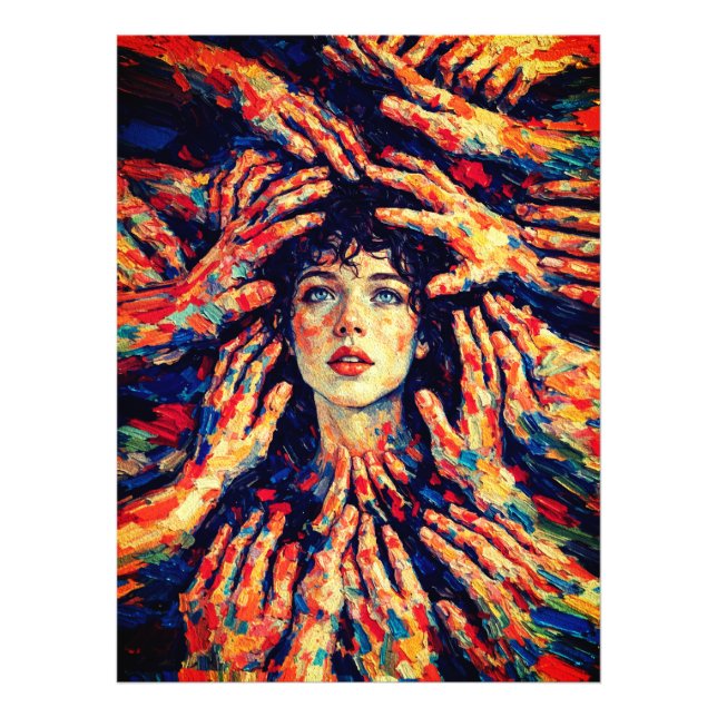 Impression Photo Woman Hands Covering Face Intense Emotional  (Devant)