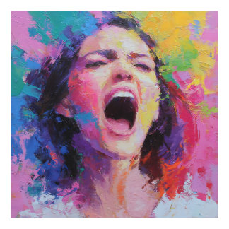 Impression Photo Woman Shouting Abstract Colors Expressive Acrylic 