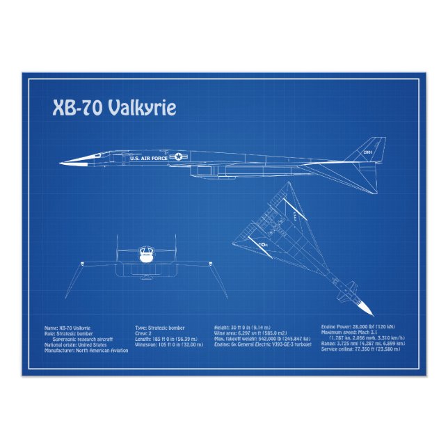 Impression Photo XB-70 Valkyrie - Plan directeur de l'avion AD (Devant)