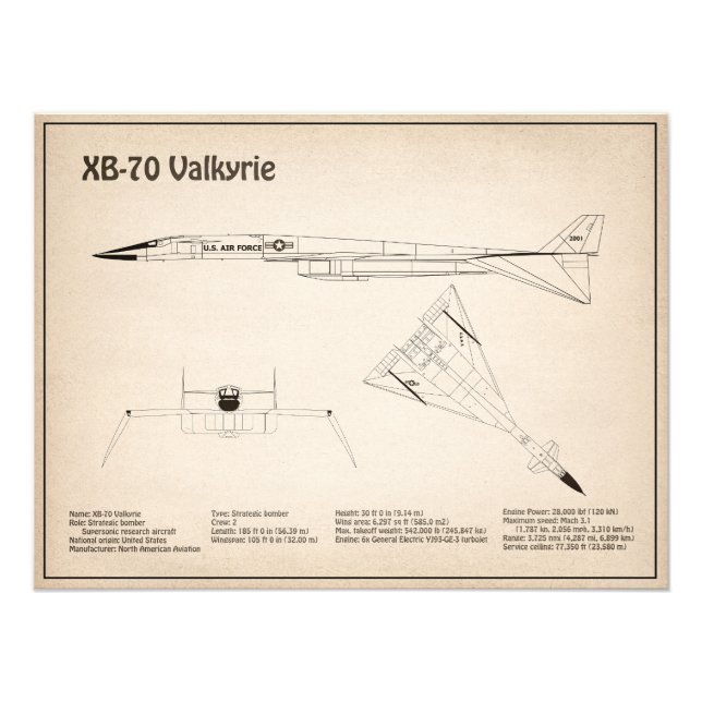 Impression Photo XB-70 Valkyrie - Plan directeur de l'avion SD (Devant)