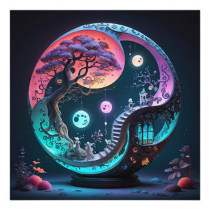 Impression Photo Yin Yang surréaliste néon Fantastique 1