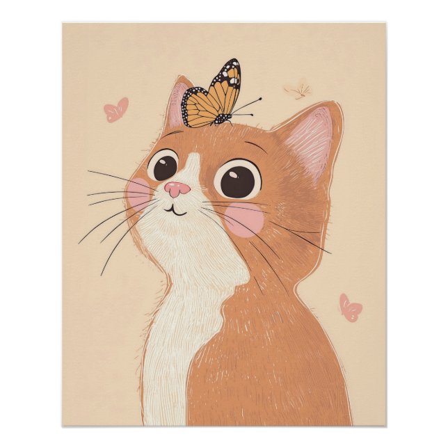 Impression pour nurserie de chat, Art mural papill (Devant)