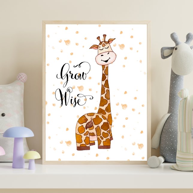 Impression pour nurserie de girafe bébé Croître av (Giraffe Grow Wise Nursery Wall Art Poster. Baby Shower Gift, New Baby Gift)
