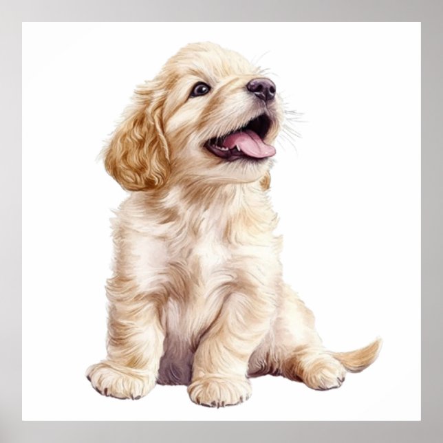 Impression pour nurserie pastel de chiot Golden Re (Devant)