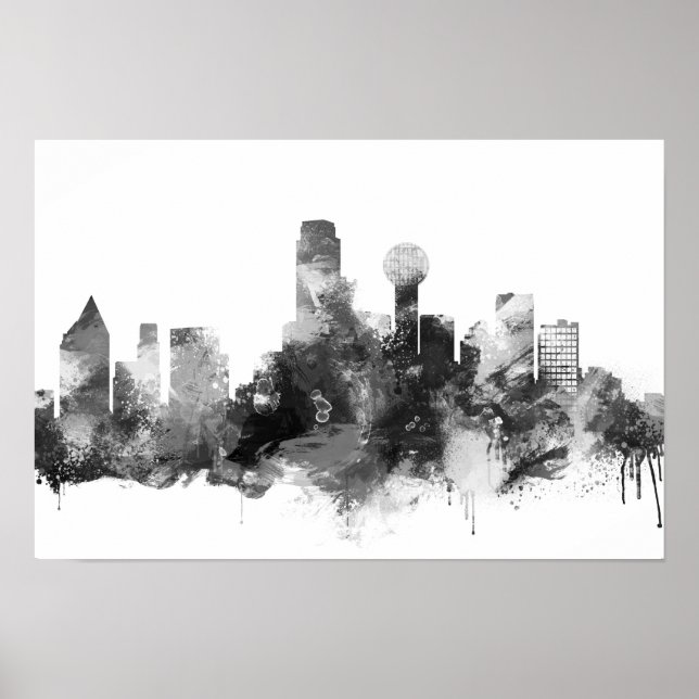 Impression Skyline Dallas noir et blanc (Devant)