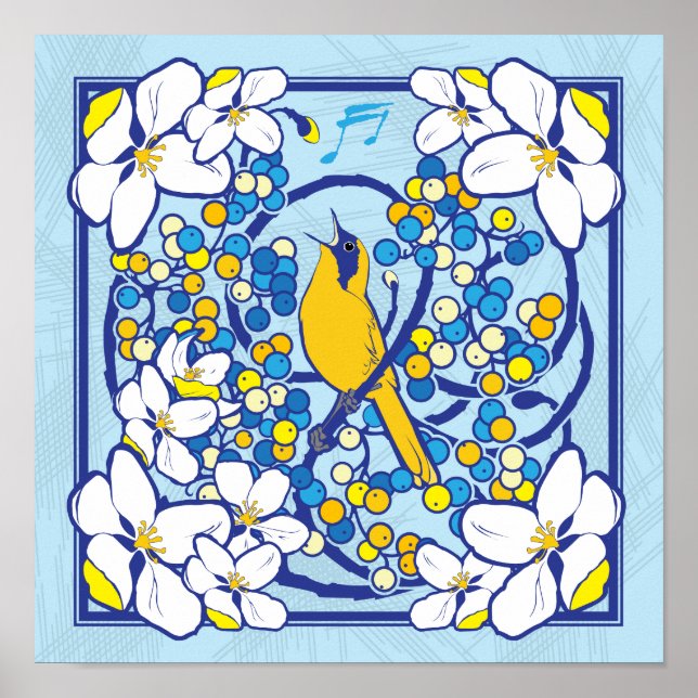 Impression Songbird de style Art nouveau 12x12 (Devant)