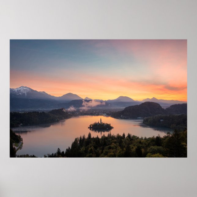 Impression sur affiche du lever de soleil sur le l (Devant)