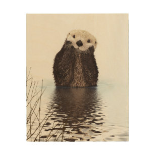 Impression Sur Bois Adorable Otter souriant dans le lac