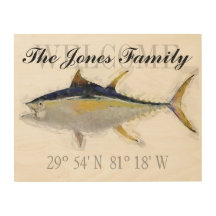 Affiche de bienvenue de thon jaune avec coordonnée