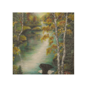 Impression Sur Bois Aigles à l'automne peinture à l'huile de lac de mo