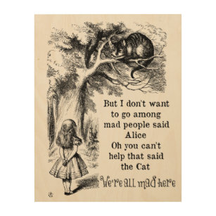 Impression Sur Bois Alice au pays des merveilles; Cheshire Chat avec A