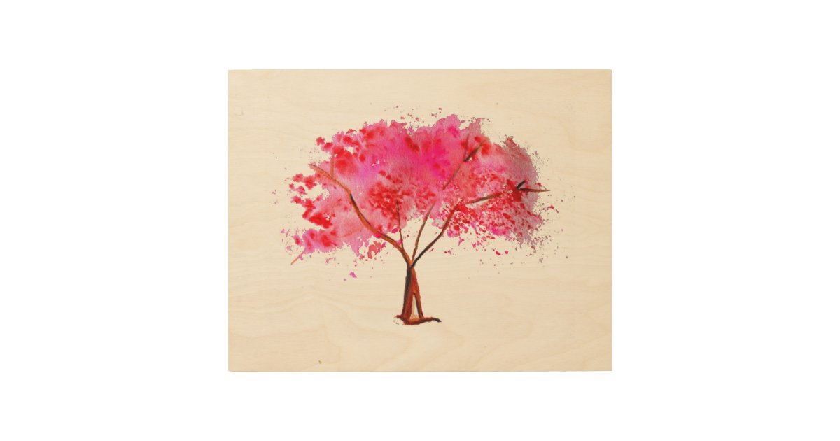 Impression Sur Bois Aquarelle rose d'arbre de fleurs de cerisier | Zazzle.fr