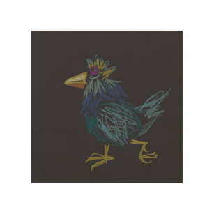 Impression Sur Bois Bleu Chicken Rooster a perdu ses plumes Wood C