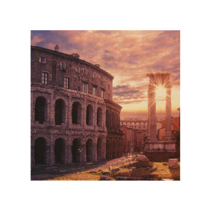Impression Sur Bois Coucher de soleil sur le Colisée de Rome à Rome