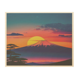 Impression Sur Bois dessin avec une silhouette du Mont Fuji