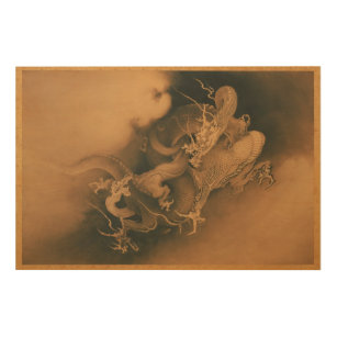 Impression Sur Bois Dragons japonais vintages en nuages