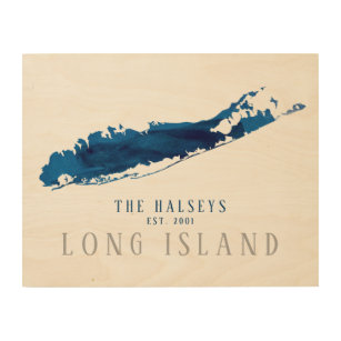 Impression Sur Bois Famille bleue de carte d'aquarelle du Long Island