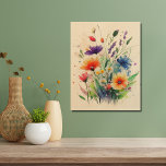 Impression Sur Bois Fleurs d'aquarelle rouge violet orange<br><div class="desc">Une belle aquarelle printemps aquarelle fleurie mur de bois. Disponible en plusieurs tailles.</div>