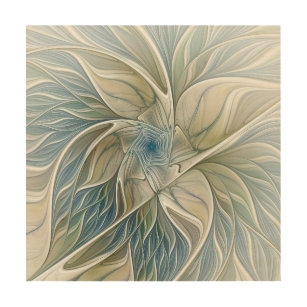 Impression Sur Bois Floral Dream Motif Abstrait Blue Khaki Fractal