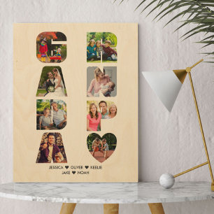 Impression Sur Bois GRANDPA Photo Collage Lettre découpée Rustique