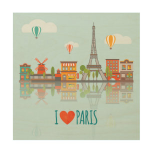 Impression Sur Bois I Love Paris   Design Cityscape