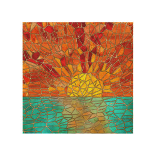 Impression Sur Bois L'art de la mosaïque du lever du soleil sur la mer