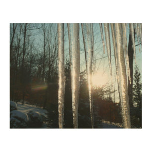 Impression Sur Bois Lever du soleil à travers Icicles hiver Photograph