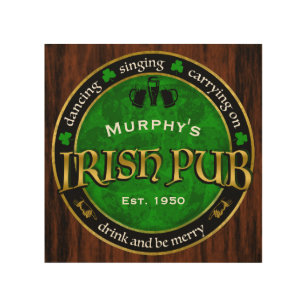 Impression Sur Bois Logo irlandais personnalisé et rond de Pub
