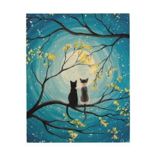 Impression Sur Bois Lune lunaire avec chats