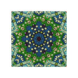 Impression Sur Bois Mandala Retro Mosaic Vert Motif bleu