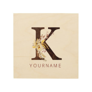 Impression Sur Bois Monogramme Floral K Riches Volages d'automne