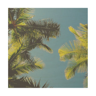 Impression Sur Bois Palm Feuilles Photo Tropical Summer Sky Retro Vibe