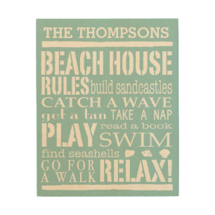 Impression Sur Bois Règles personnalisées de la maison de plage famili